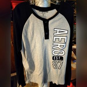 Aeropostale mens long sleeve XL gray and black polo